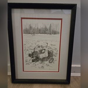 Calgary Flames Framed Black & White Hockey Sketch